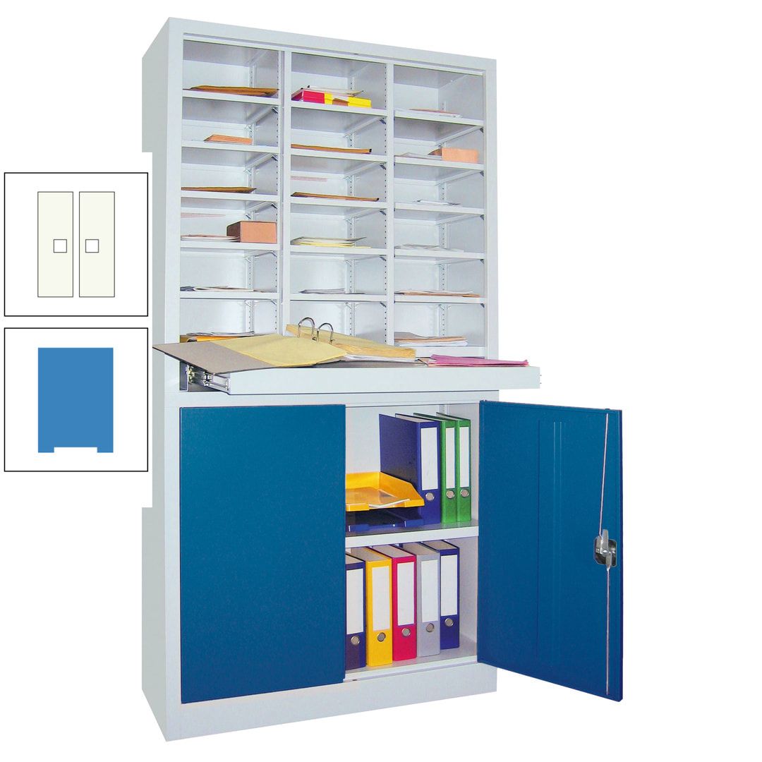Aktenschrank - Büroschrank mit Sortierstation - 18 Fächer Ordnungsregal - Ausziehboden - 1.950 x 1.000 x 400 mm (HxBxT) - anthrazitgrau