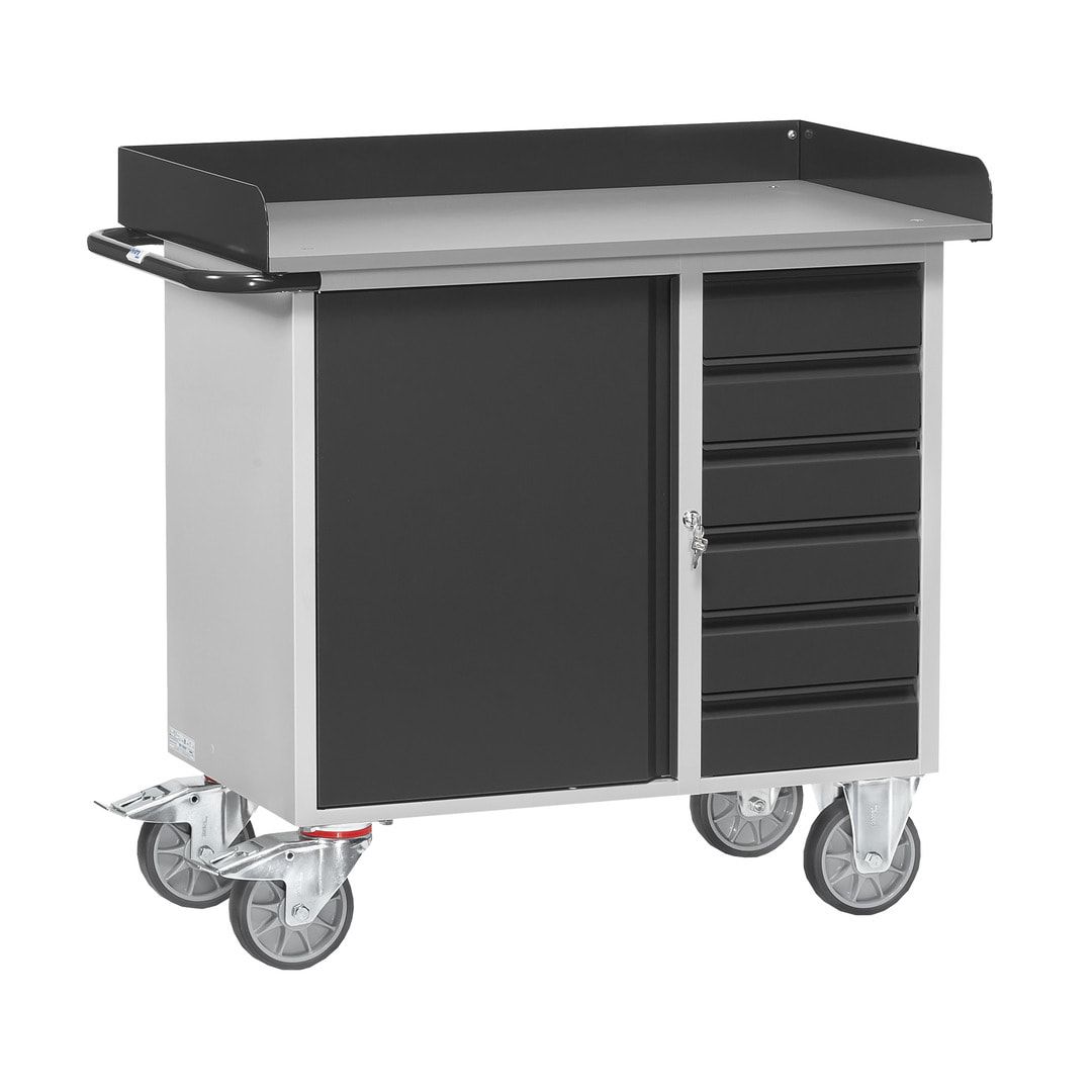 Fetra - Werkstattwagen - Tragkraft 400 kg - 995 x 590 x 1.080 mm (HxBxT) - 1 Schrank - 6 Schubladen - Abrollrand