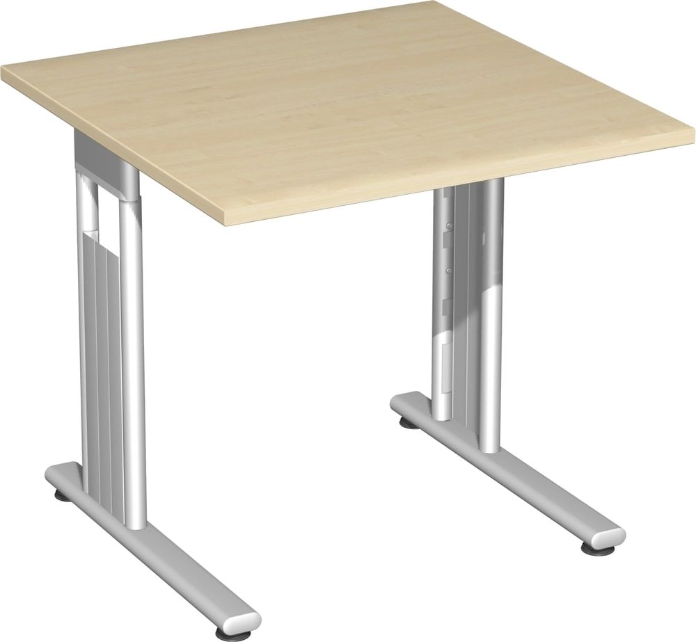 Schreibtisch mit einseitig verkürzt Füßen - C-Fuß Flex - Bürotisch - Konferenztisch - 720 x 1.200 x 800 mm (HxBxT) - Dekor Ahorn - Gestell silber