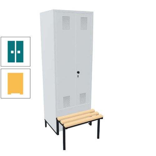 Doppel-Spind, Garderobenschrank, Buche Sitzbank integriert, 2 Abteile a 400 mm, Korpus anthrazitgrau, Tür anthrazitgrau, 1.850 x 800 x 815 mm (HxBxT)