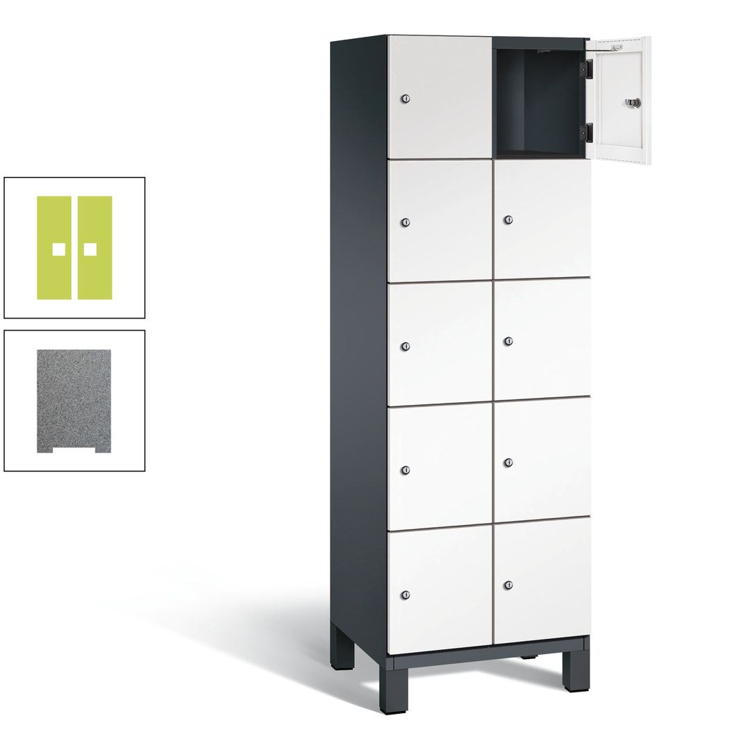 Fächerschrank, Stahlschrank, 10 Fächer, Türöffnungsbegrenzer, Füße, 1.980 x 600 x 525 mm (HxBxT), Korpus anthrazitgrau, Front anthrazitgrau
