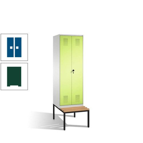 Doppel-Spind, Garderobenschrank, Buche Sitzbank untergebaut, 2 Abteile a 300 mm, Korpus anthrazitgrau, Tür anthrazitgrau, 2.090 x 600 x 815 mm (HxBxT)