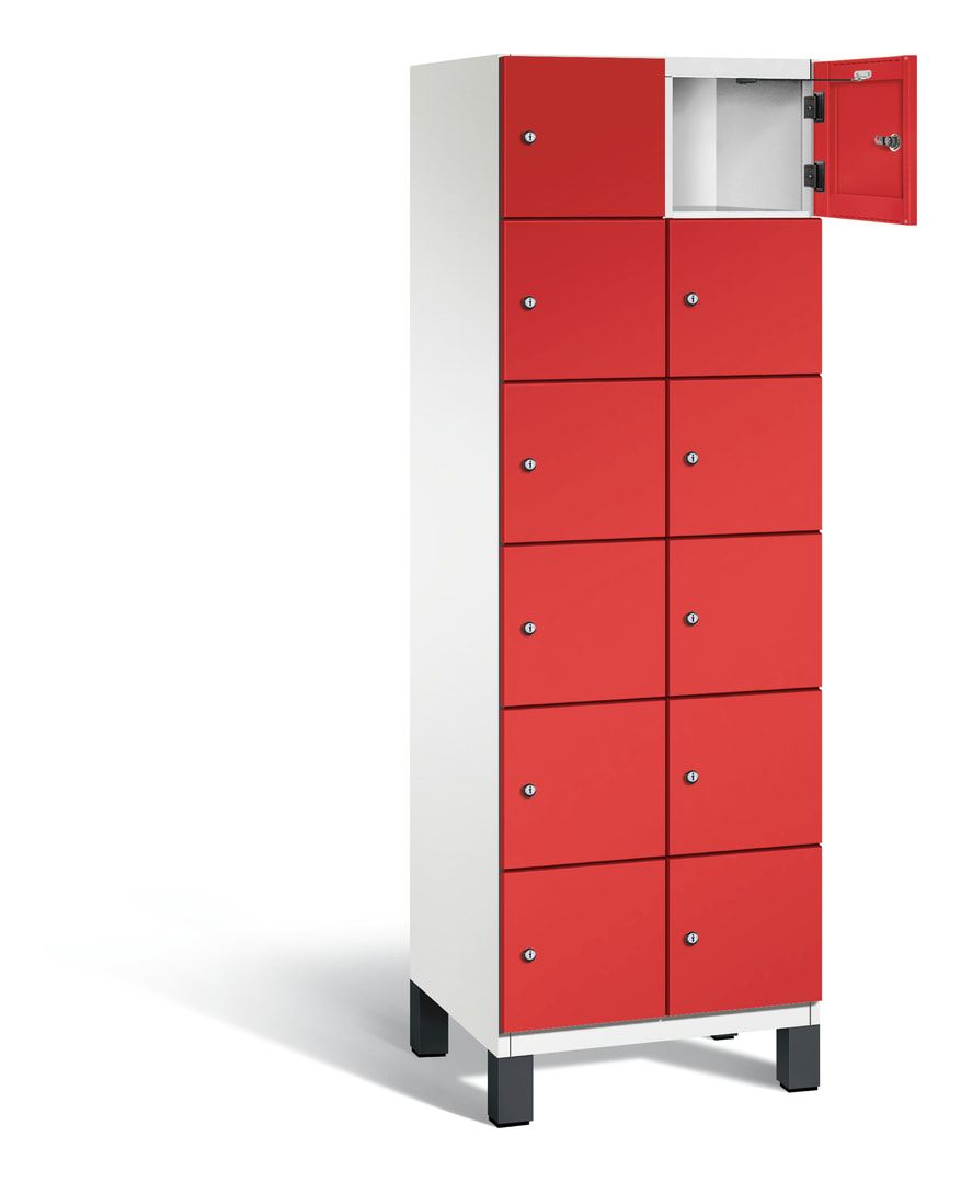 Fächerschrank, Stahlschrank, 12 Fächer, Türöffnungsbegrenzer, Füße, 1.980 x 600 x 525 mm (HxBxT), Korpus anthrazitgrau, Front anthrazitgrau