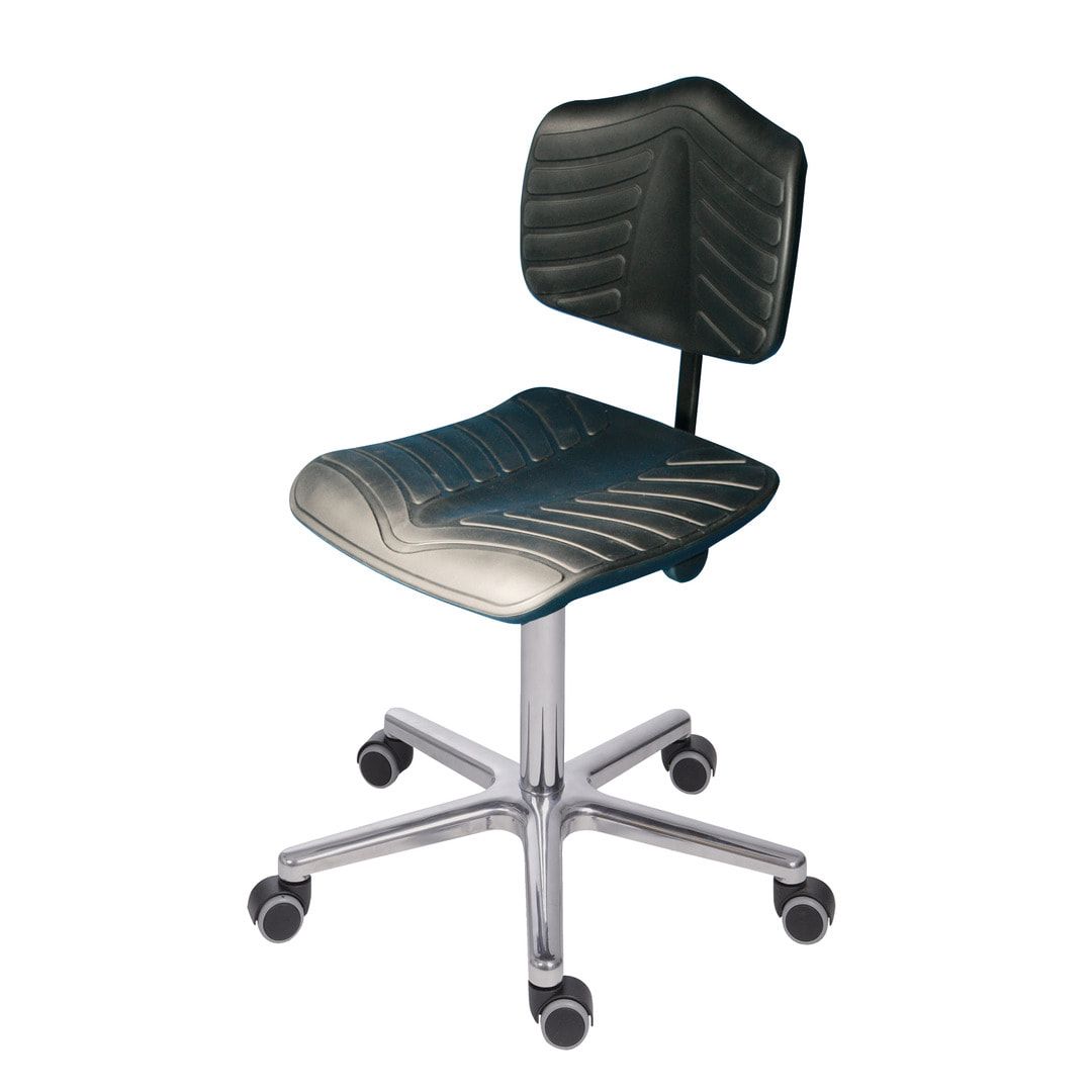 Arbeitsstuhl - ergonomische Polster - Sitzhöhe 460-650 mm - PU supersoft, schwarz - Aluminium Fußkreuz - Rollen