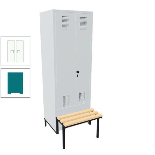 Doppel-Spind, Garderobenschrank, Buche Sitzbank integriert, 2 Abteile a 400 mm, Korpus anthrazitgrau, Tür anthrazitgrau, 1.850 x 800 x 815 mm (HxBxT)