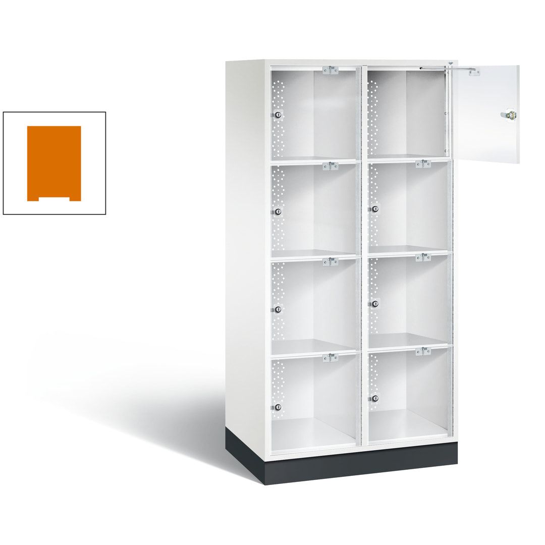 Schließfachschrank, Fächerschrank mit Türen aus Acrylglas, 2 Abteile, 8 Fächer, Zylinderschloss, 1.750 x 820 x 500 mm (HxBxT), Korpus anthrazitgrau