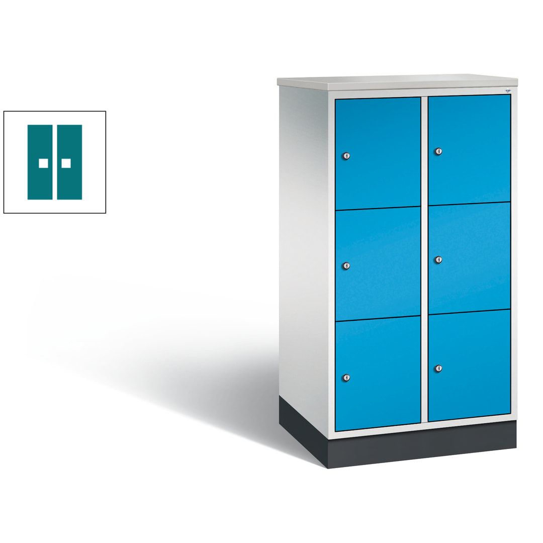 Schließfachschrank, Fächerschrank, 2 Abteile, 6 Fächer, Zylinderschloss, 1.250 x 620 x 500 mm (HxBxT), Korpus Fernblau, Tür anthrazitgrau