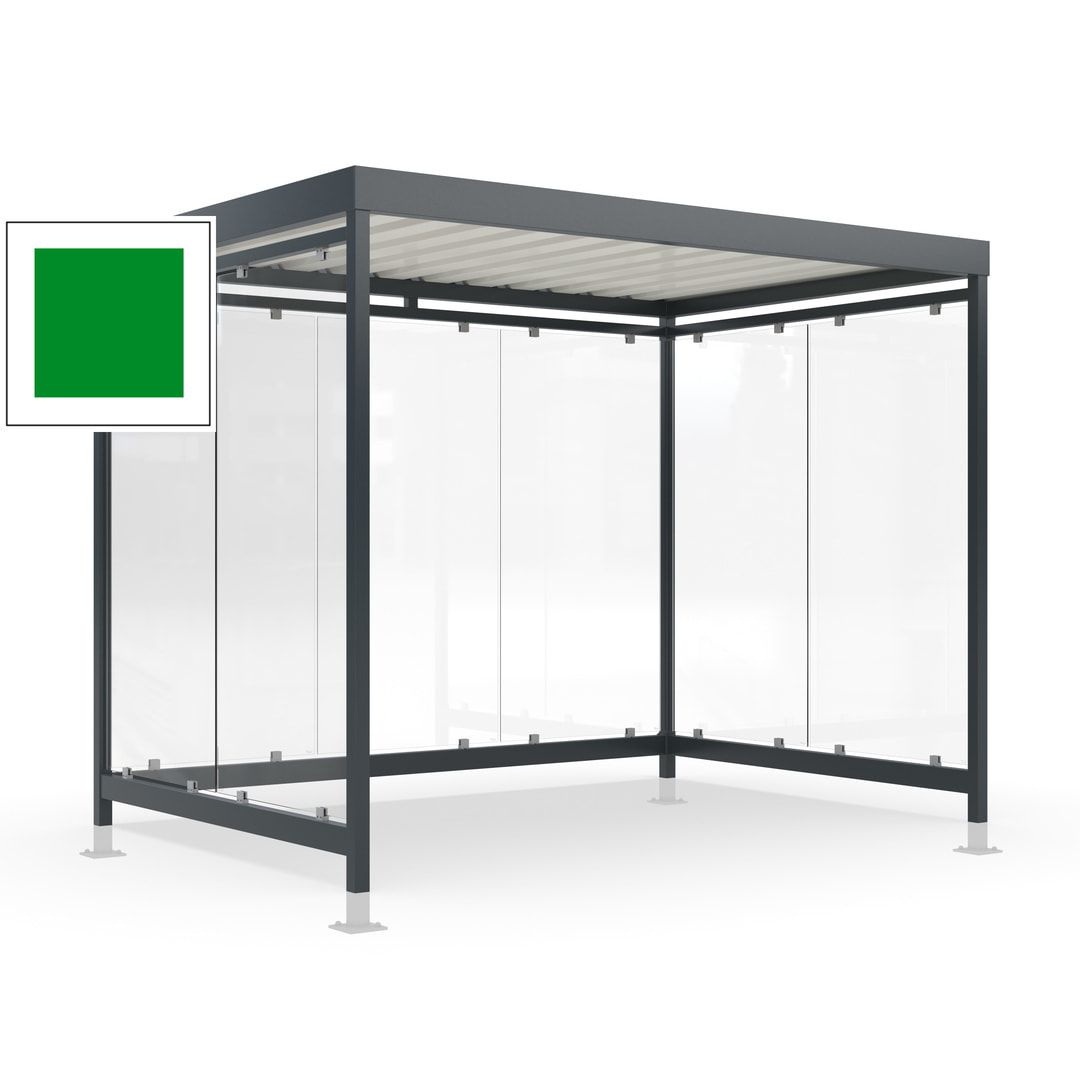 Raucherunterstand mit Überpflasterung, fertig montiert, Fahrgastunterstand, Bushaltestelle, 2.440 x 3.180 x 2.165 mm (HxBxT), 7 Wände, Achatgrau