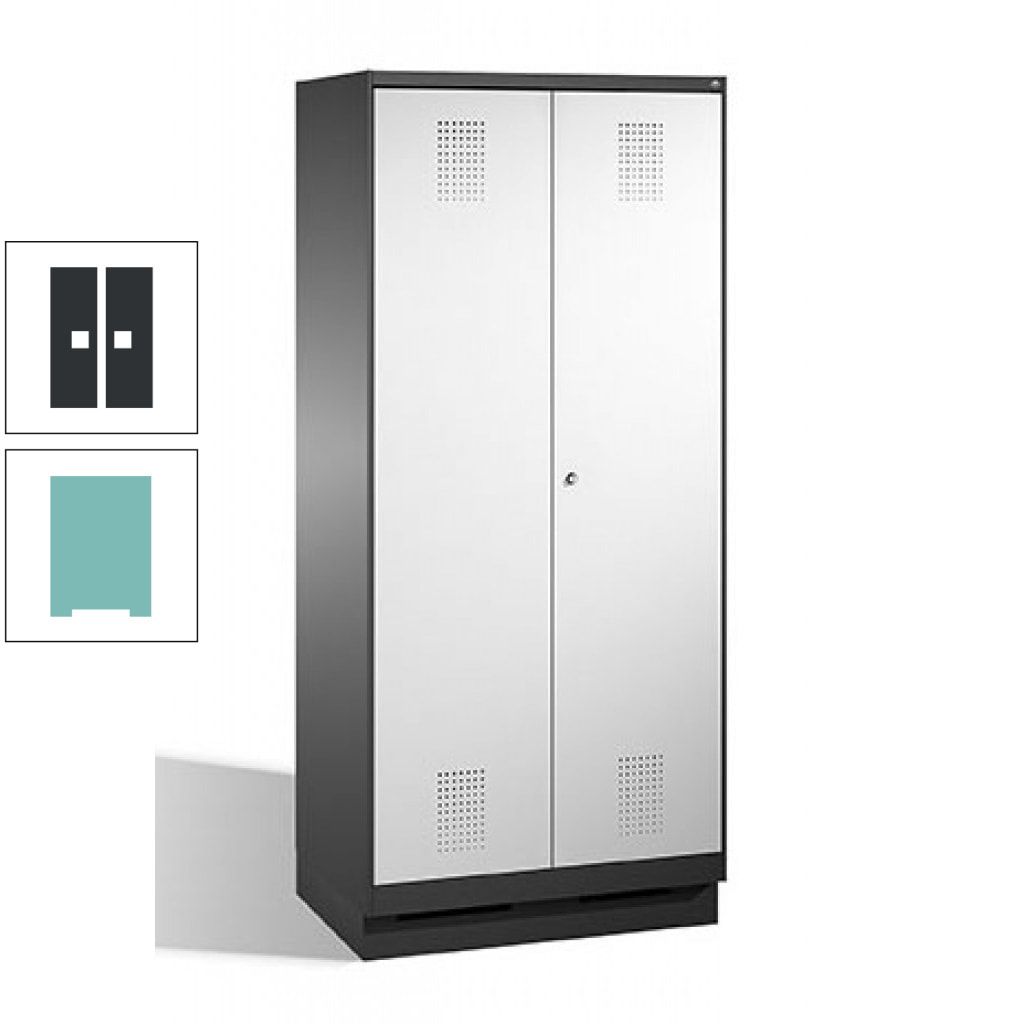 Doppel-Spind, Doppeltüren, Garderobenschrank mit Sockel, 2 Abteile a 400 mm, Korpus anthrazitgrau, Tür anthrazitgrau, 1.800 x 800 x 500 mm (HxBxT)