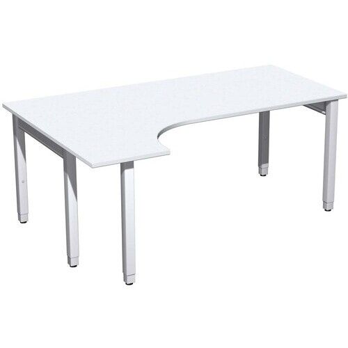 Eckschreibtisch, Ecke links, Füße einseitig verkürzt, 4-Fuß Quadrat Pro, höhenverstellbar, 680-800 x 1.600 x 1.200 mm (HxBxT), Dekor Ahorn
