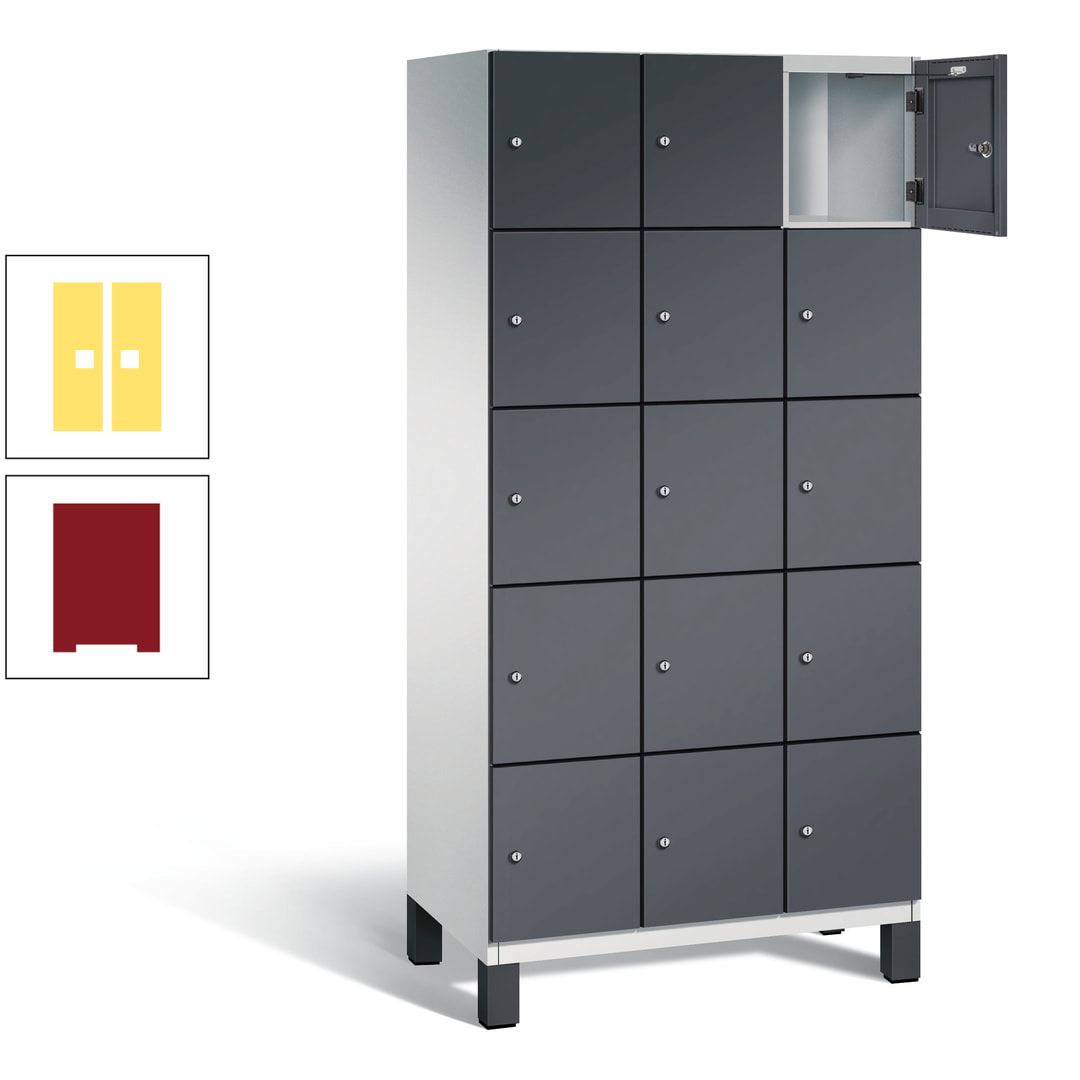 Fächerschrank, Stahlschrank, 15 Fächer, Türöffnungsbegrenzer, Füße, 1.980 x 900 x 525 mm (HxBxT), Korpus anthrazitgrau, Front anthrazitgrau