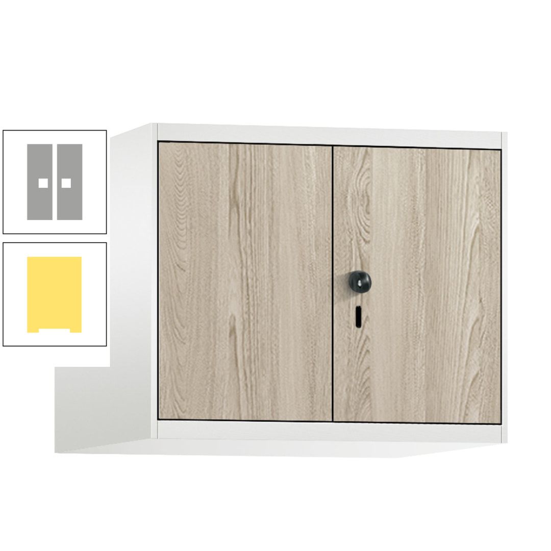 Aufsatzschrank, Schrankaufsatz, Türen paarweise, 2 Fächer a 300 mm, Farbe Pastellgelb, Tür anthrazitgrau , 500 x 600 x 500 mm (HxBxT)