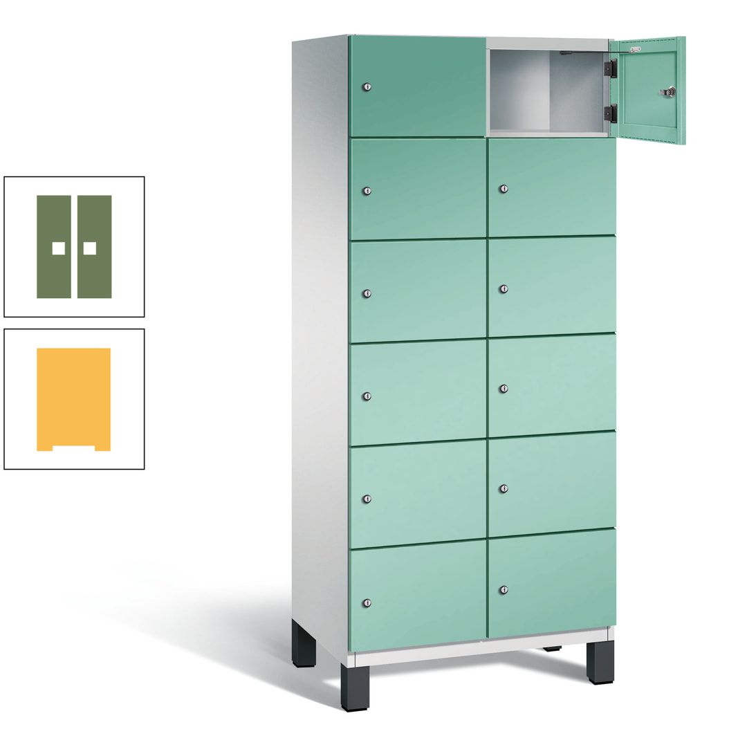 Fächerschrank, Stahlschrank, 12 Fächer, Türöffnungsbegrenzer, Füße, 1.980 x 800 x 525 mm (HxBxT), Korpus anthrazitgrau, Front anthrazitgrau