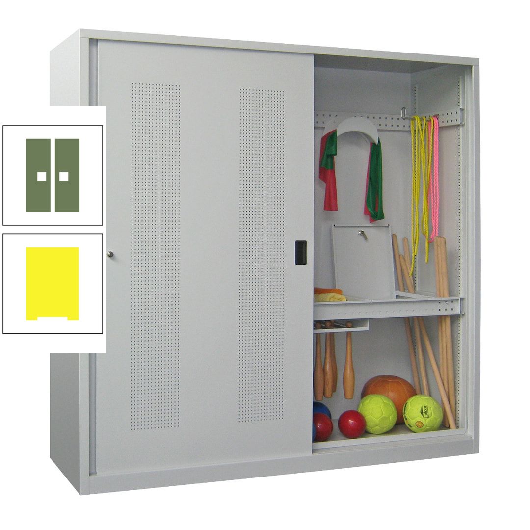 Ballschrank - Schiebetüren mit Lochfeld - Trennwand - 1.950x2.000x600 mm (HxBxT) - anthrazitgrau