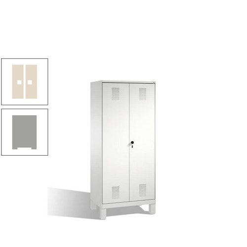Doppel-Spind, Doppeltüren, Garderobenschrank mit Füßen, 2 Abteile a 400 mm, Korpus anthrazitgrau, Tür anthrazitgrau, 1.850 x 800 x 500 mm (HxBxT)