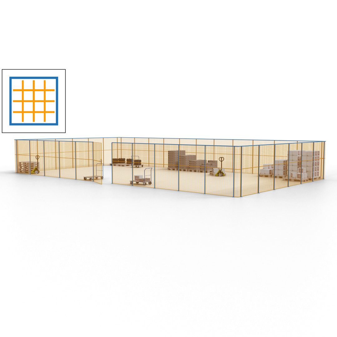 Maschinen Schutzgitter - Hallentrennwand - Sicherheitszaun - Tür - 51 m - 2.200 x 16.900 x 9.400 mm (HxBxT) - enzianblau