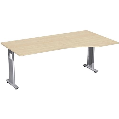 Eckschreibtisch, Bürotisch, Füße einseitig verkürzt, C-Fuß Flex, Ecke rechts, 720 x 1.800 x 1.000 mm (HxBxT), Gestell silber, Dekor Ahorn