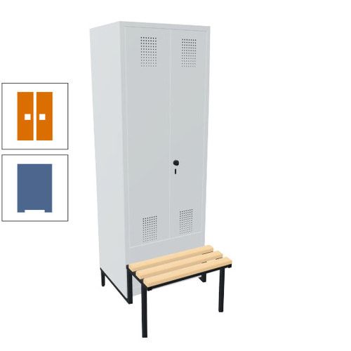 Doppel-Spind, Garderobenschrank, Buche Sitzbank integriert, 2 Abteile a 400 mm, Korpus anthrazitgrau, Tür anthrazitgrau, 1.850 x 800 x 815 mm (HxBxT)