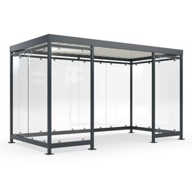 Fahrgastunterstand, Raucherunterstand, fertig montiert, Aufdübeln, 12-13 Personen, 2.510 x 4.195 x 2.165 mm (HxBxT), 10 Wände, wählbar