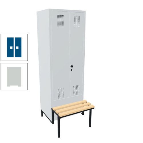 Doppel-Spind, Garderobenschrank, Buche Sitzbank integriert, 2 Abteile a 400 mm, Korpus anthrazitgrau, Tür anthrazitgrau, 1.850 x 800 x 815 mm (HxBxT)