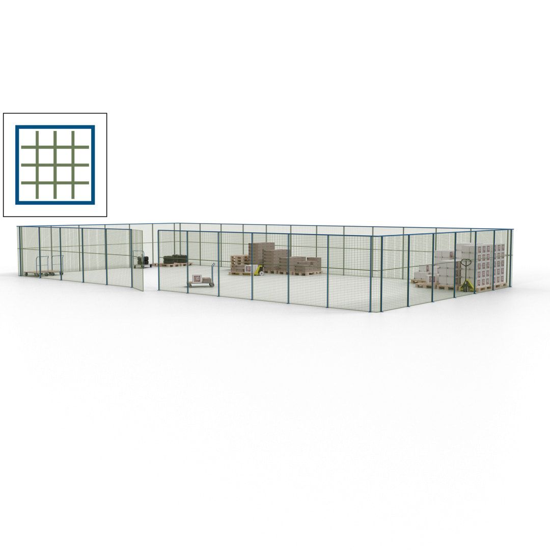 Maschinen Schutzgitter - Hallentrennwand - Sicherheitszaun - Tür - 54 m - 2.200 x 18.400 x 9.400 mm (HxBxT) - enzianblau