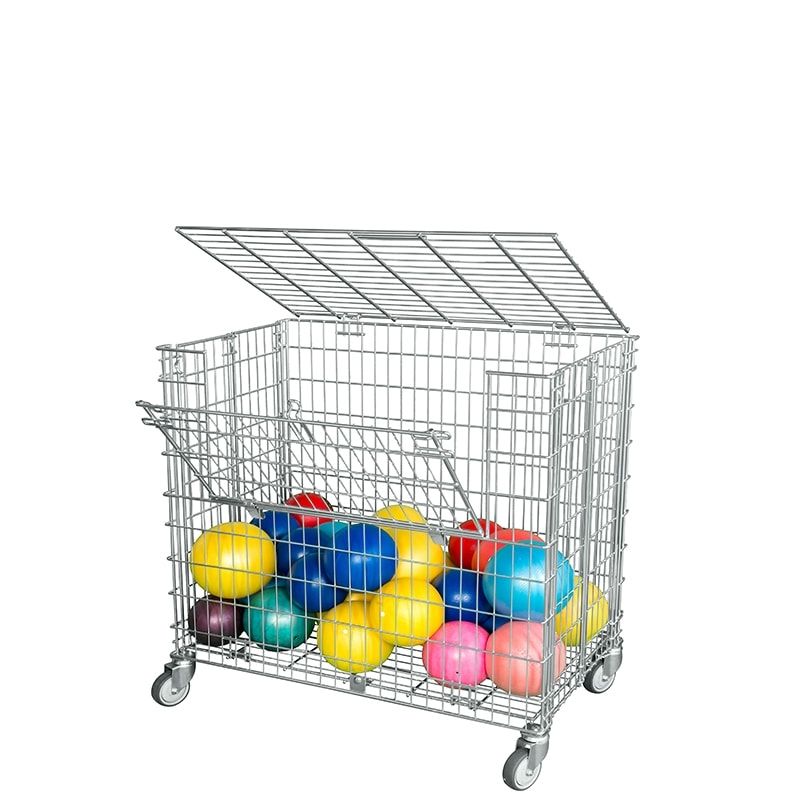 Ballwagen, Drahtgitterwagen, Rollbehälter, Metallkorb, verzinkt, Füllhöhe 870 mm, 4 Lenkrollen, 150 kg Tragkraft, 1.000 x 1.040 x 610 mm (HxBxT)