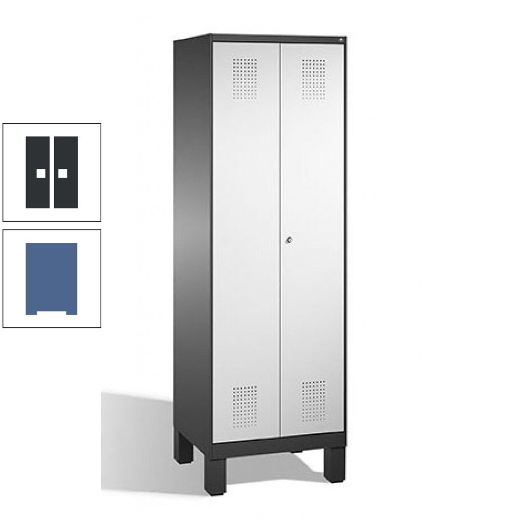 Doppel-Spind, Doppeltüren, Garderobenschrank mit Füßen, 2 Abteile a 300 mm, Korpus anthrazitgrau, Tür anthrazitgrau, 1.850 x 600 x 500 mm (HxBxT)