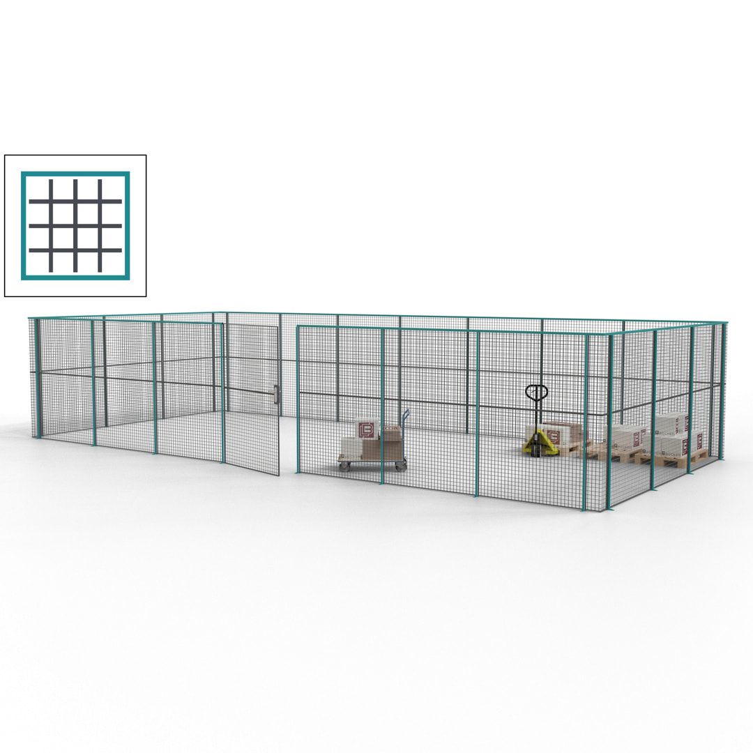 Hallentrennwand - Flügeltür, Gitter - 19 Gitterwände - 2.200 x 10.900 x 4.900 mm (HxBxT) - Perlweiß/reinorange