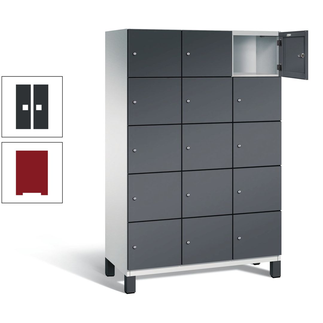 Fächerschrank, Stahlschrank, 15 Fächer, Türöffnungsbegrenzer, Füße, 1.980 x 1.200 x 525 mm (HxBxT), Korpus anthrazitgrau, Front anthrazitgrau