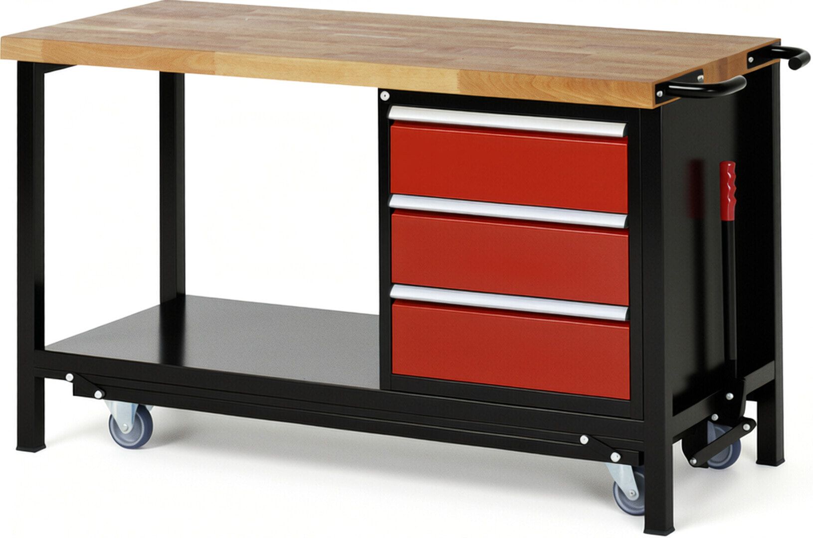 Mobile absenkbare Werkbank mit 3 Schubladen - Teilauszug - 180:3 - 880 x 1.500 x 700 mm (HxBxT) - 1,25 t - Buche - Anthrazitgrau