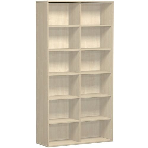 Büroregal, 6 Ordnerhöhen, Metallsockel/Standfüße, Dreischicht-Feinspan, 10 Einlegeböden, 2.304 x 1.200 x 425 mm (HxBxT), Dekor Ahorn