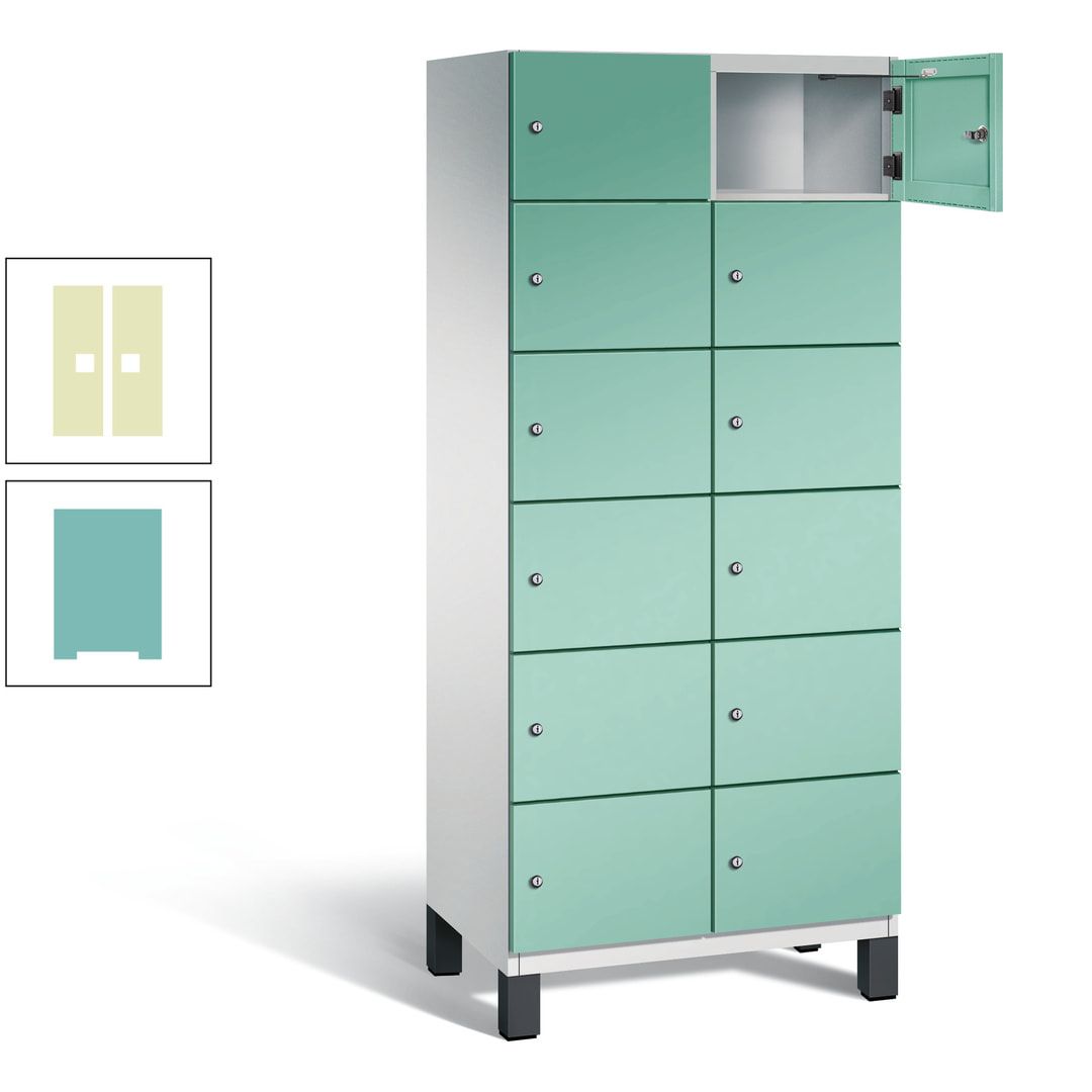Fächerschrank, Stahlschrank, 12 Fächer, Türöffnungsbegrenzer, Füße, 1.980 x 800 x 525 mm (HxBxT), Korpus anthrazitgrau, Front anthrazitgrau