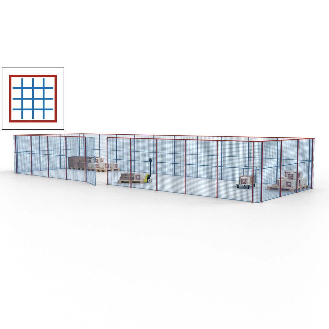 Maschinen Schutzgitter - Hallentrennwand - Sicherheitszaun - Tür - 39 m - 2.200 x 15.400 x 4.900 mm (HxBxT) - enzianblau