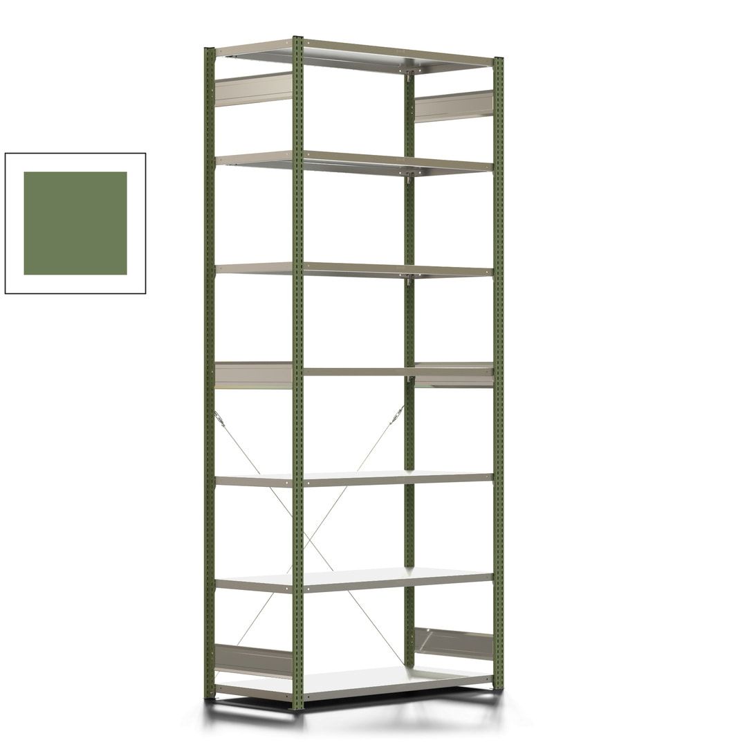 Fachbodenregal mit Tiefenriegel - 350 kg - 3.000 x 1.285 x 626 mm (HxBxT) - Anbauregal - 7 Böden - enzianblau - Lagerregal - Steckregal BERT