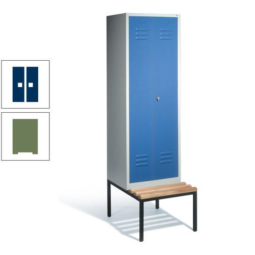 Doppel-Spindschrank, Buche Sitzbank untergebaut, 2 Abteile a 300 mm, Korpus lichtgrau, Tür anthrazitgrau, 2.090 x 610 x 815 mm (HxBxT)