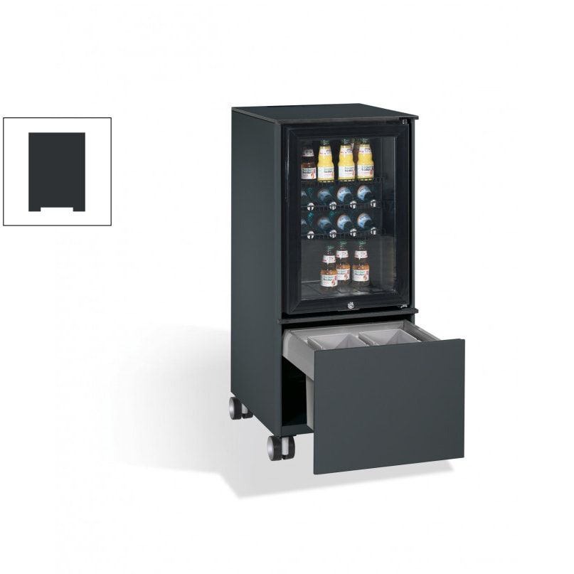 Kühlschrank Caddy, Konferenzboy, Minibar für Besprechungsraum, Servicewagen, 230 V, Abfallsammler, Farbe schwarzgrau, 1.157 x 500 x 600 mm (HxBxT)