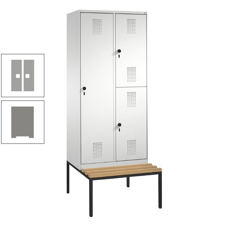 Garderobenschrank, Spind ein- und doppelstöckig Sitzbank, 2 Abteile, 3 Fächer, 2.090 x 800 x 500 mm (HxBxT), Front anthrazitgrau, Korpus anthrazitgrau
