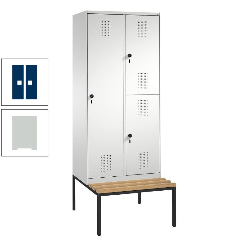 Garderobenschrank, Spind ein- und doppelstöckig Sitzbank, 2 Abteile, 3 Fächer, 2.090 x 800 x 500 mm (HxBxT), Front anthrazitgrau, Korpus anthrazitgrau