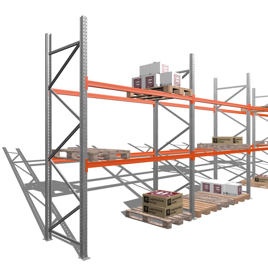 Palettenregal - 1,5 t - 3,5 x 11,3 x 1,1 m - 4 Felder - Schwerlastregal