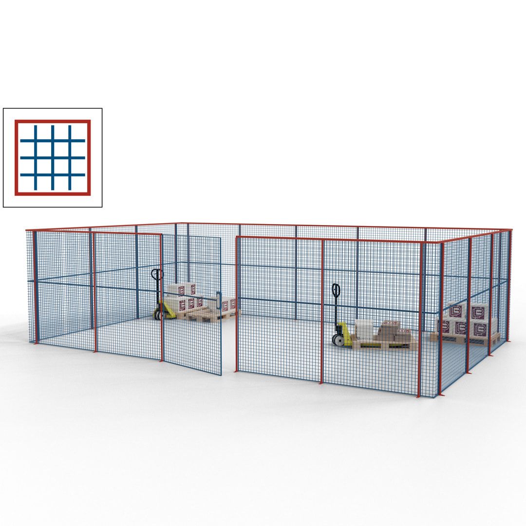 Maschinen Schutzgitter - Hallentrennwand - Sicherheitszaun - Tür - 22 m - 2.200 x 7.900 x 4.900 mm (HxBxT) - enzianblau
