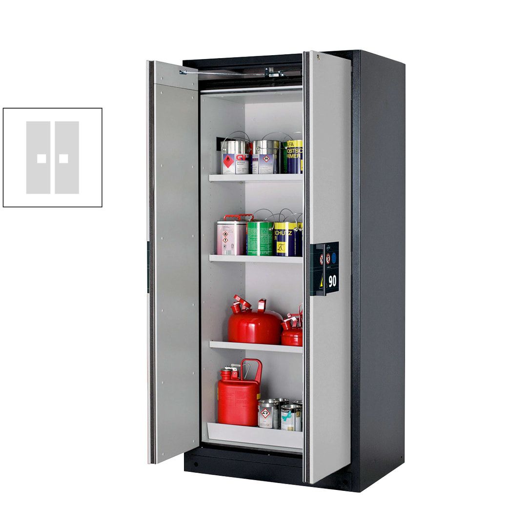 Gefahrstoffschrank - 1.953x893x615 mm - 3 Fachböden - Edelstahl - Lochblech - enzianblau