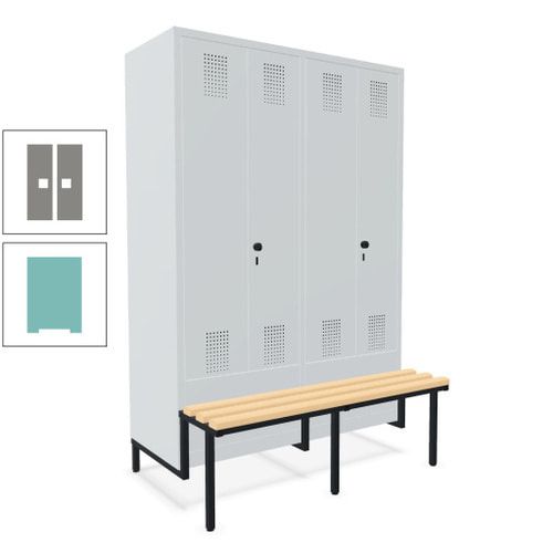 Doppel-Spind, Garderobenschrank, Buche Sitzbank integriert, 4 Abteile 300 mm, Korpus anthrazitgrau, Tür anthrazitgrau, 1.850 x 1.200 x 815 mm (HxBxT)
