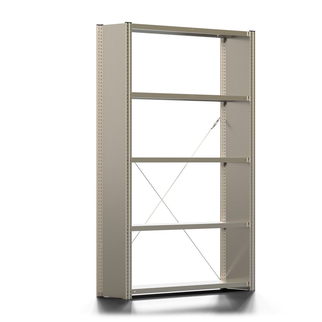 Fachbodenregal mit Seitenwand - 350 kg - 2.000 x 1.285 x 300 mm (HxBxT) - Anbauregal - 5 Böden - verzinkt - Lagerregal - Steckregal - BERT
