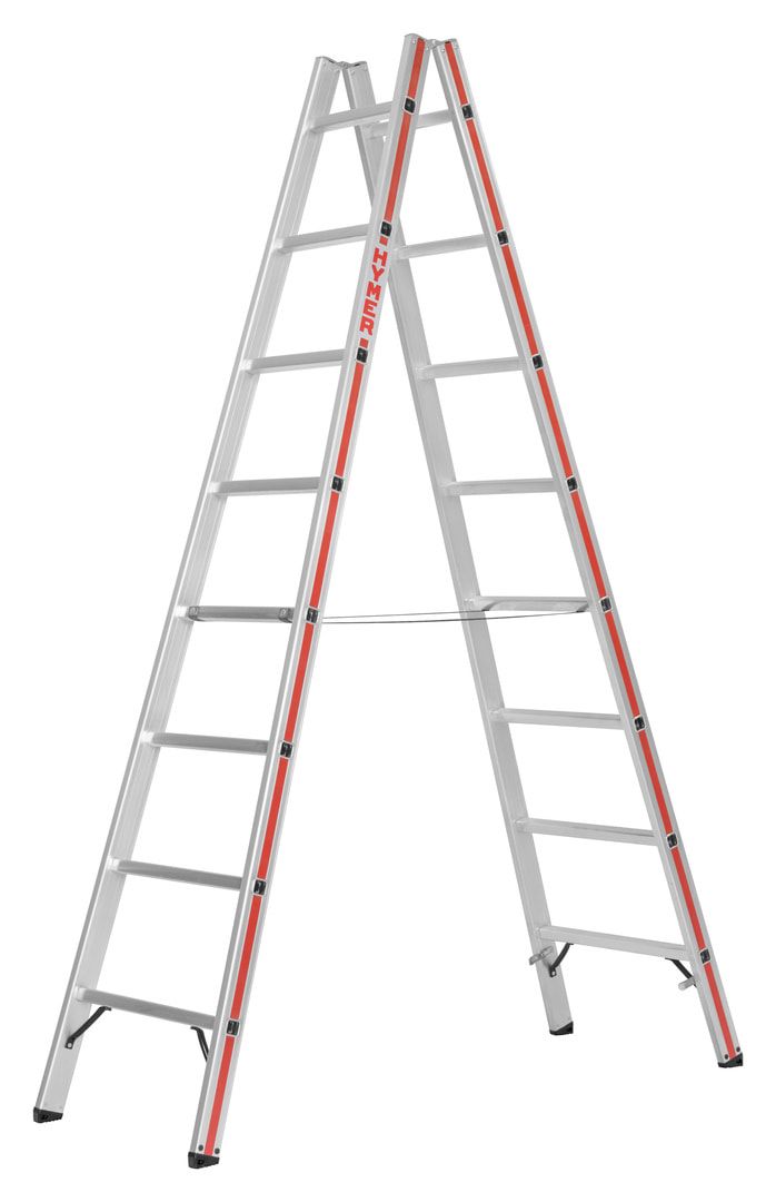 Aluminium-Sprossenstehleiter - Länge 1.570 mm - beidseitig begehbar - Füße angewinkelt - Aluleiter Hymer