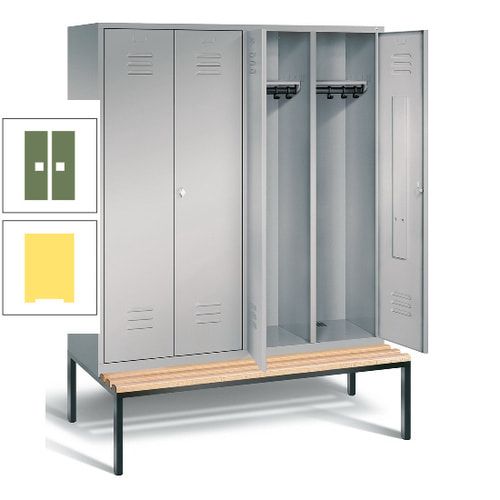 Doppel-Spindschrank, Buche Sitzbank untergebaut, 4 Abteile a 400 mm, Korpus lichtgrau, Tür anthrazitgrau, 2.090 x 1.590 x 815 mm (HxBxT)