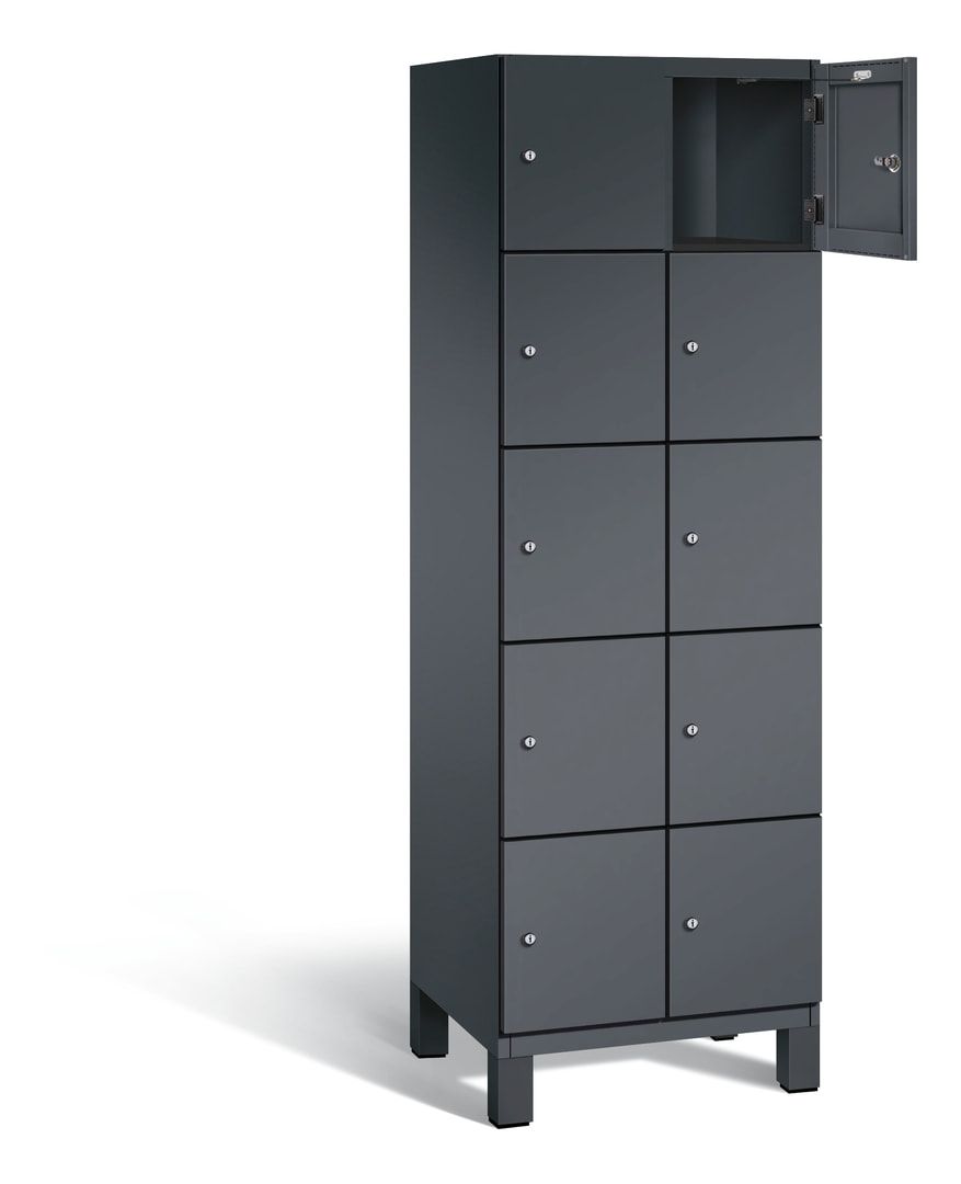 Fächerschrank, Stahlschrank, 10 Fächer, Türöffnungsbegrenzer, Füße, 1.980 x 600 x 525 mm (HxBxT), Korpus anthrazitgrau, Front anthrazitgrau