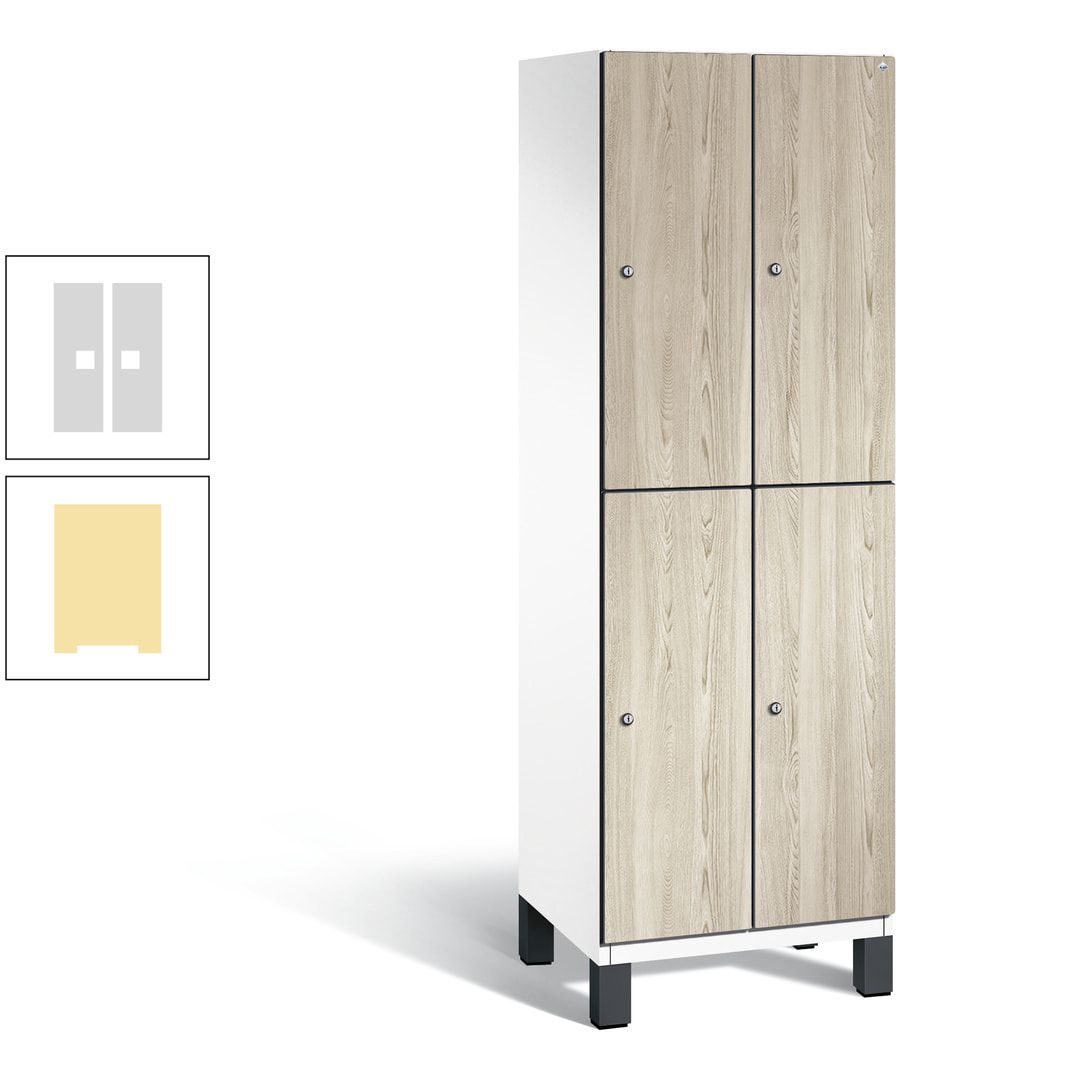 Fächerschrank, Garderobenschrank, mit Füßen, 2 Abteile, 1.980 x 600 x 525 mm (HxBxT), Korpus anthrazitgrau, Tür Donau-Ahorn