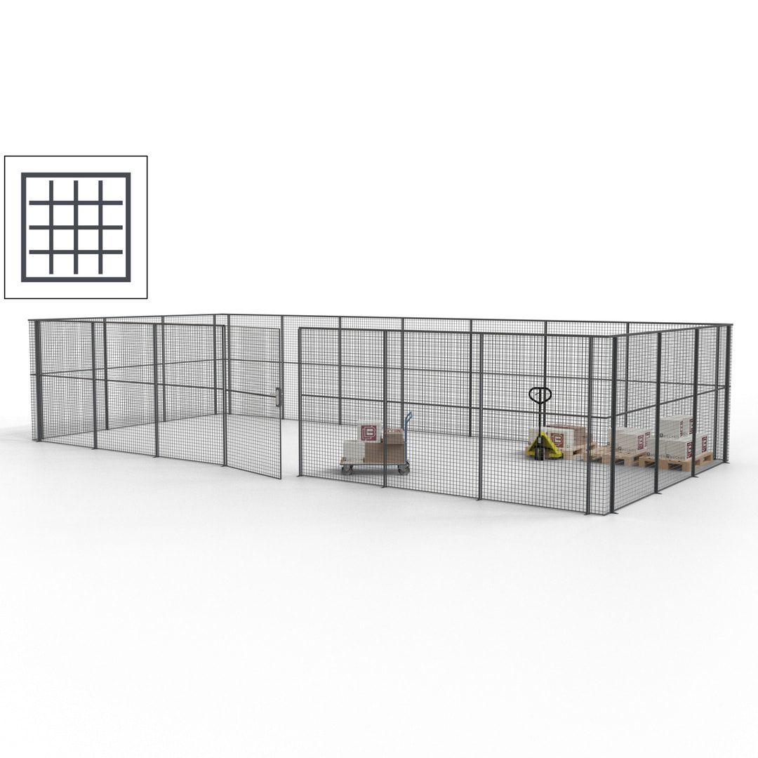 Hallentrennwand - Flügeltür, Gitter - 19 Gitterwände - 2.200 x 10.900 x 4.900 mm (HxBxT) - Perlweiß/reinorange