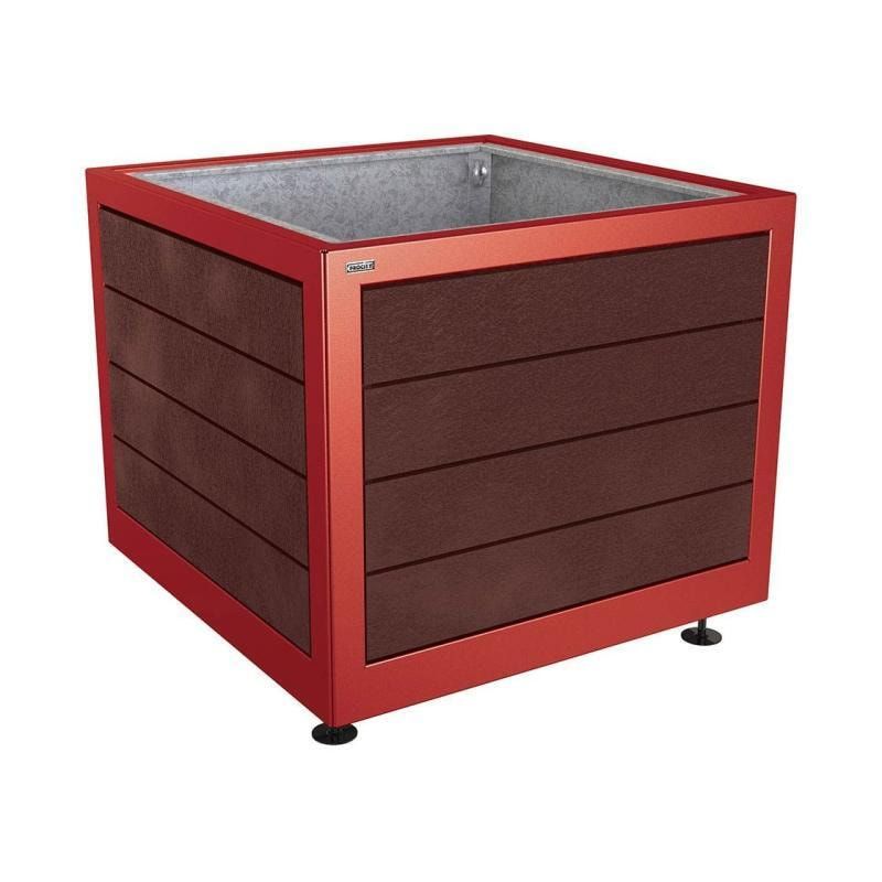 Pflanzbehälter, Stahl, recyclebarer Kunststoff, verstellbare Füße, Innen Blech fvz mit Verladungsgriffen, 800 x 1.000 x 1.000 mm (HxBxT), enzianblau