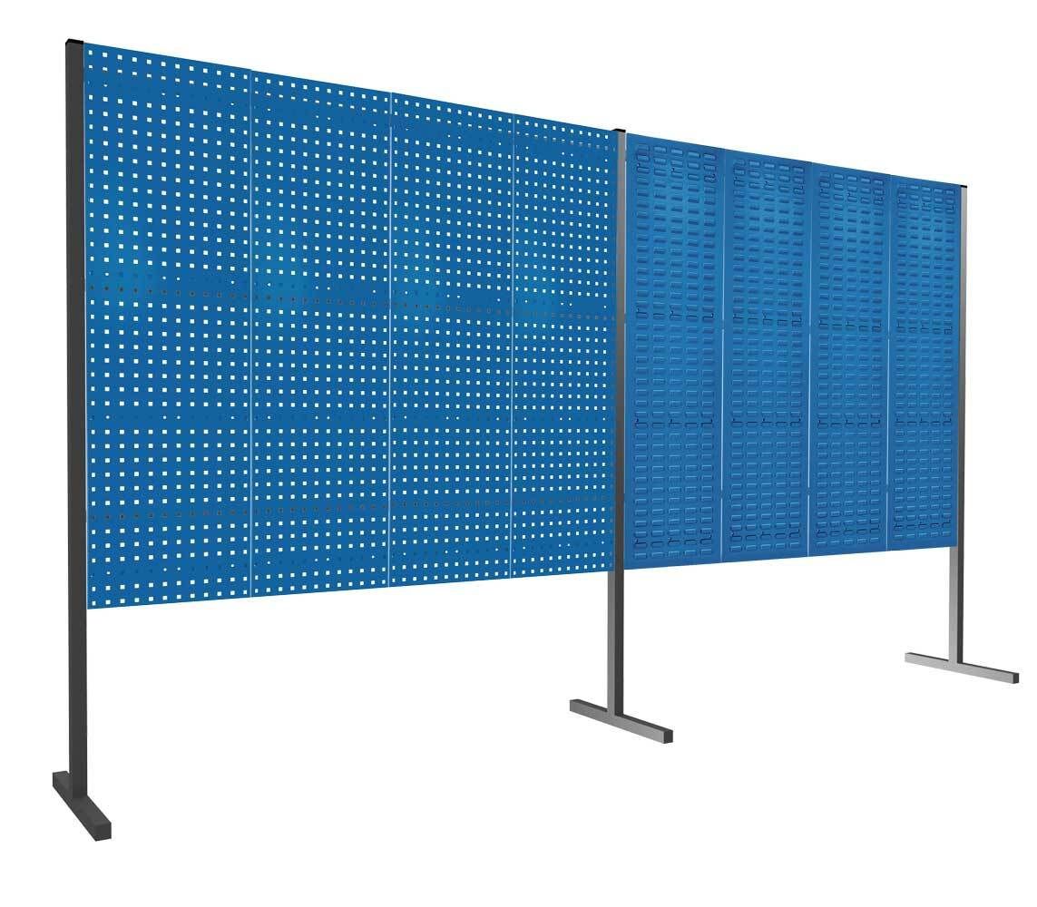 Modulare Trennwand, Werkzeugwand, Doppelfeld 180 Grad, 3 Loch- u. 3 Schlitzplatten, Plattenhöhe 1.500 mm, 2.000 x 3.000 mm (HxB), Anthrazitgrau